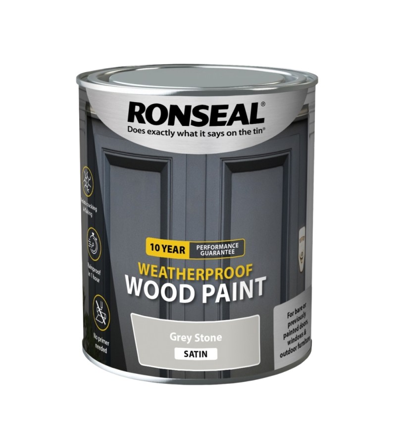 Ronseal 10 Year Weatherproof  Wood Paint Grey Stone Satin 750ml