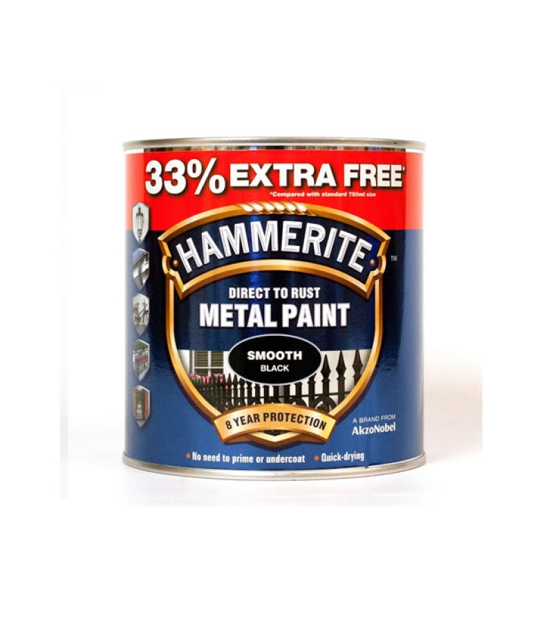 Hammerite Metal Paint 750ml Smooth Black ( +33% Extra)