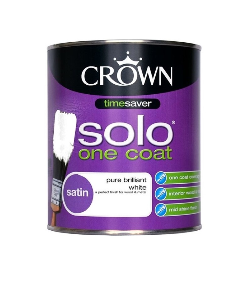 Crown Solo One Coat Satin Pure Brilliant White 750ml