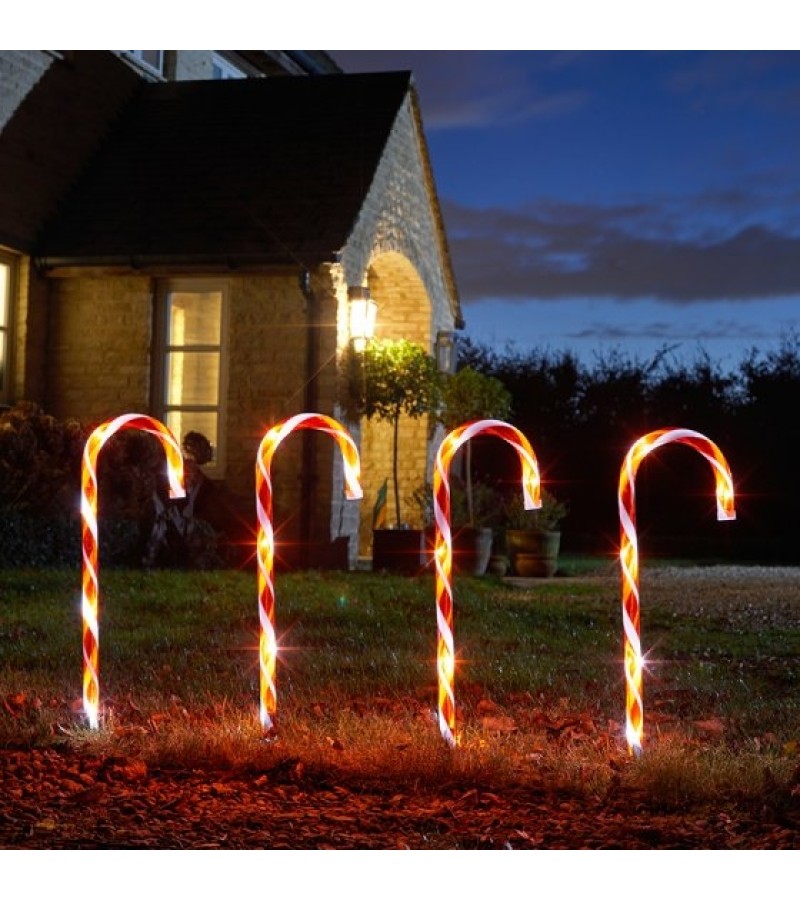 Christmas Battery Operated Candy Cane Stake Lights Large (4 Pack)