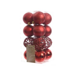 Kaemingk Shatterproof Baubles Mixed Tube Christmas Red 6cm (16 Pack)