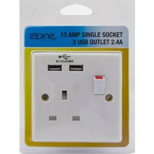 Elpine 13 Amp Single Socket with 2 USB Outlets