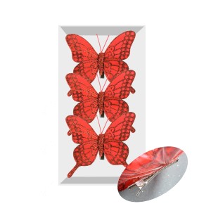 Christmas Feather Butterfly Clips 3pack Red
