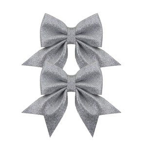 Christmas Luxe Glitter Bow Small (2 Pack) Silver