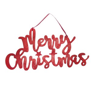 Christmas Metallic Merry Christmas Wooden Sign 27cm Red