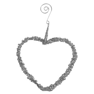 Christmas Beaded Beaded Heart Hanger 12cm - Silver
