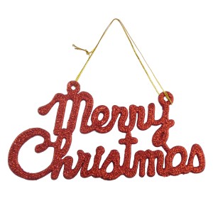 Merry Christmas Glitter Hanging Decoration 19cm - Red