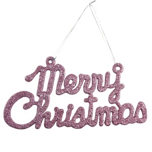 Merry Christmas Glitter Hanging Decoration 19cm - Pink