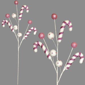 Christmas Pink Candy Cane Ball Pick 65cm