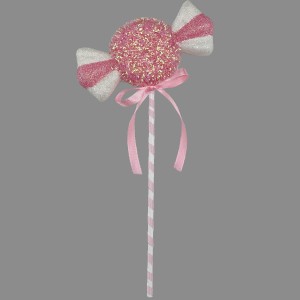 Christmas Pink Candy Cane Tinsel Lollipop Pick 30cm