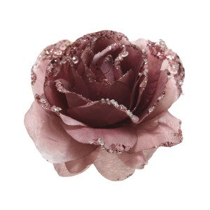 Glitter Velvet Pink Rose Clip 14cm