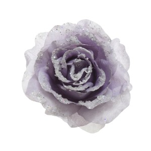 Christmas Glitter Clip Rose 14cm Lilac