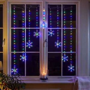 Christmas Snowflake Curtain String Lights - Multi Coloured