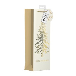 Christmas Gold & Cream Tree Bottle Bag (5 x 12.5 x 37.5)