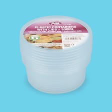 Round Plastic Container and Lids 300ml (Pack of 6)