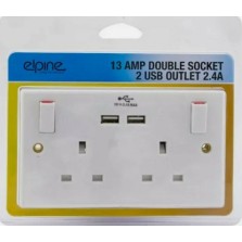 Elpine 13 Amp Double Socket with 2 USB Sockets