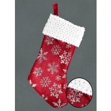 Christmas Snowflake Velvet Stocking - Red/Silver