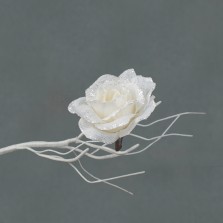 Christmas Clip on Jute Rose 12cm White