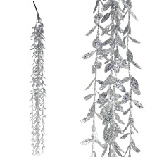 Christmas Trailing Glitter Leaves 36cm - Silver