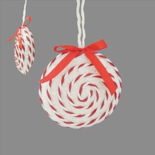 Christmas Candy Cane Disc Bauble 10cm - White/Red