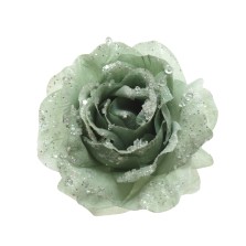 Glitter Clip Rose 14cm Sage Green