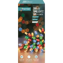 Christmas Battery Operated Lights (200) Multi-Coloured - Green cable